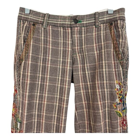 Two Ten Ten Five BIYA Johnny Was Plaid Embroidered Pants Sz 4 Low Rise Brown - Picture 4 of 11